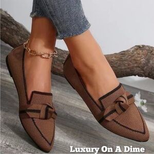 Pointed Knot Bow Top Ballet Flat Casual Loafer Contrast Color Slip-on Shoes NWOT
